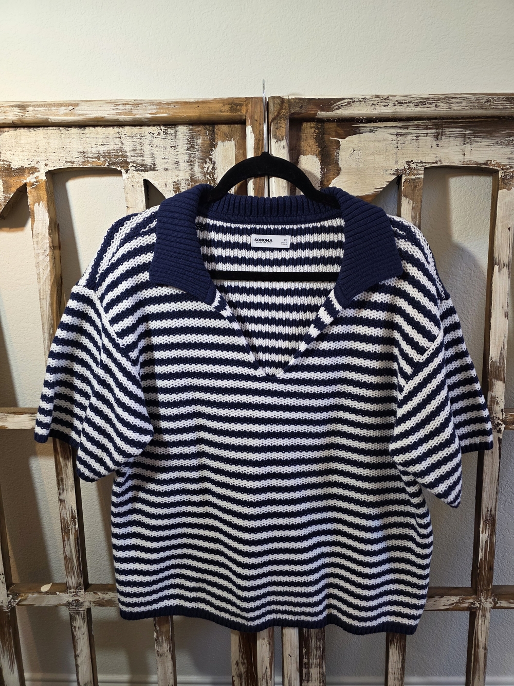 Sonoma Navy and White Striped Polo Sweater